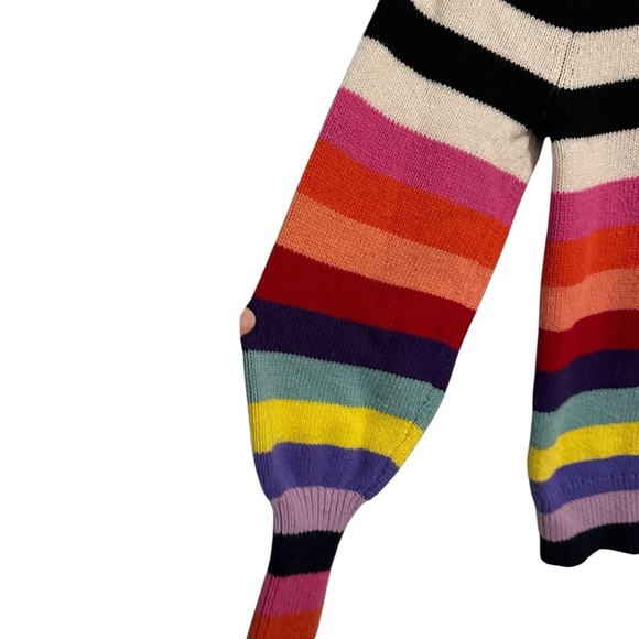 GAP Multicolor Rainbow Crew Neck Sweater Wool Blend Crazy Stripe Puff Sleeve XS - Picture 7 of 9
